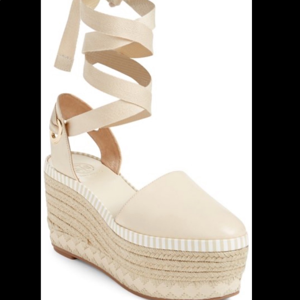 Tory Burch dulce de leche espadrille lace up wedge - Picture 2 of 10